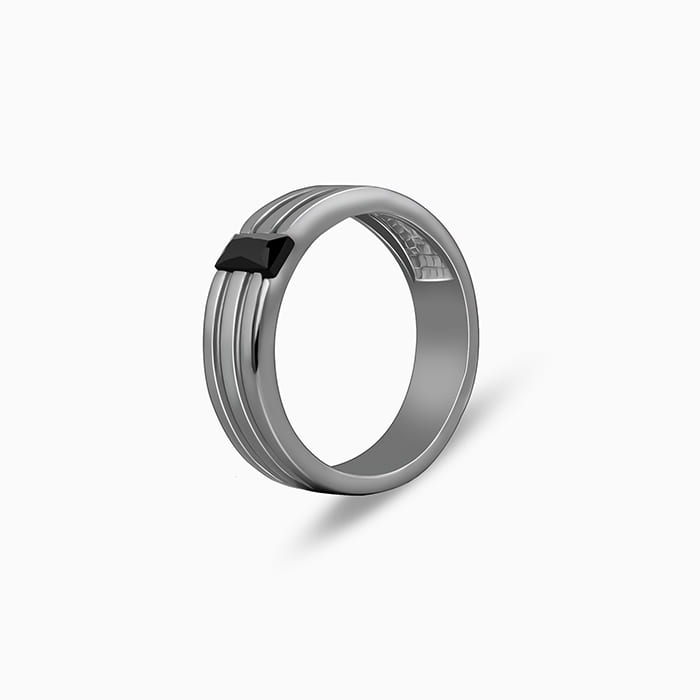 Black Rhodium Rectangular Ring For Him