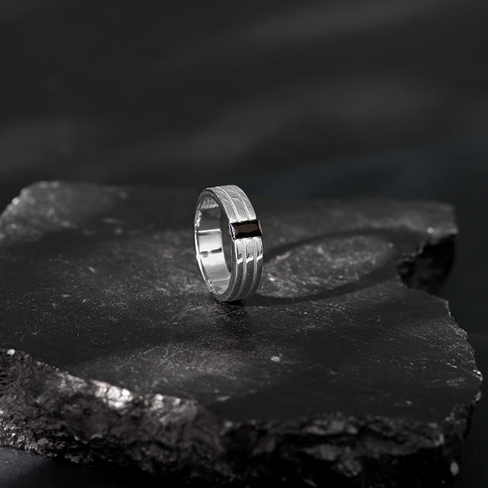 Black Rhodium Rectangular Ring For Him