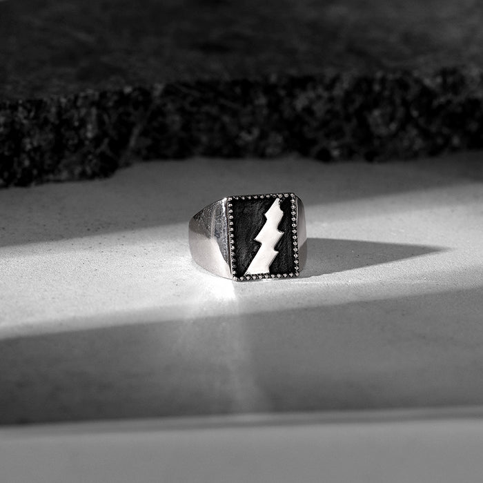 Oxidised Silver Thunder Ring For Him