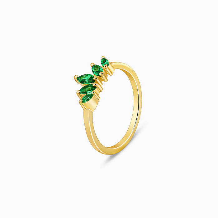 Golden Emerald Marquise Ring