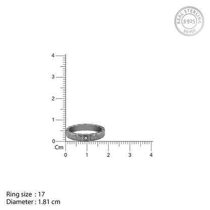 Black rhodium men's ring with segmented block pattern design






