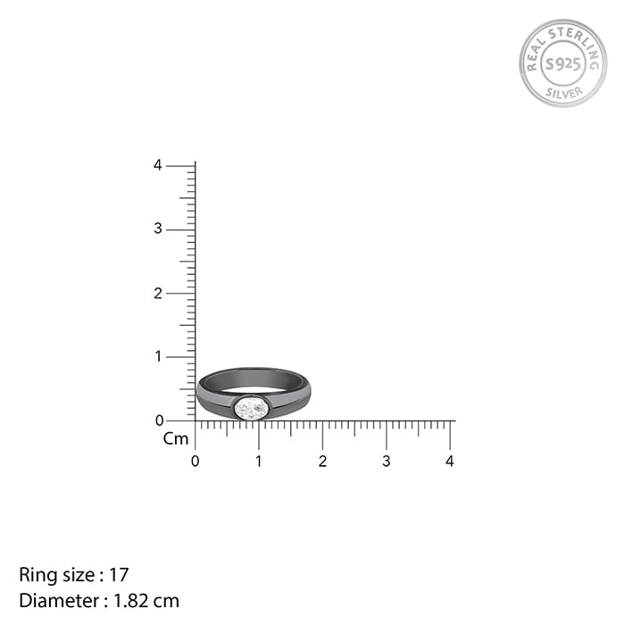 Black rhodium men's ring with central zircon






