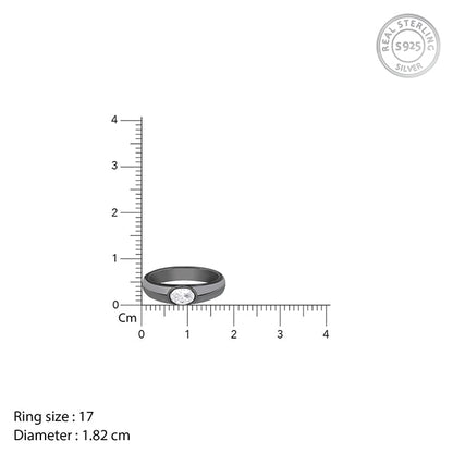 Black rhodium men's ring with central zircon






