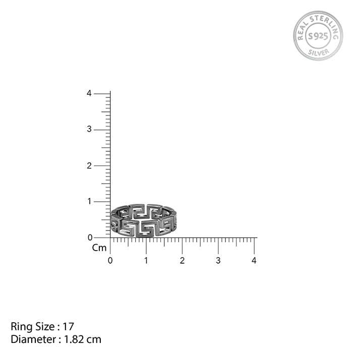 Black rhodium men's ring with geometric pattern design






