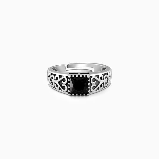 Silver Black Stone Ring For Him