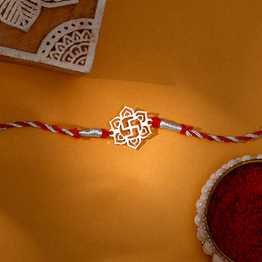 Silver Classic Swastik Rakhi