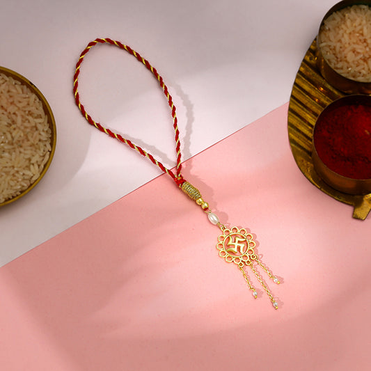 Golden Swastik Bloom Lumba Rakhi