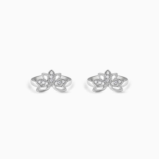 Silver Crescent Flower Toe Rings