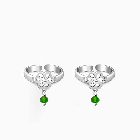 Silver Leafy Green Bead Toe Rings