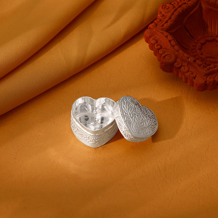 Silver Heart Kumkum Box