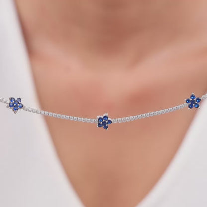 Silver Blue Floral Necklace