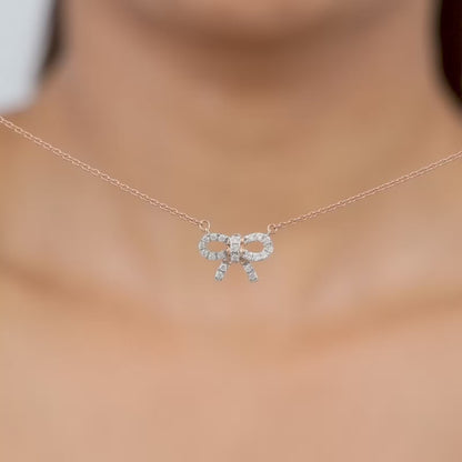 Rose Gold Lovely Bow Diamond Necklace