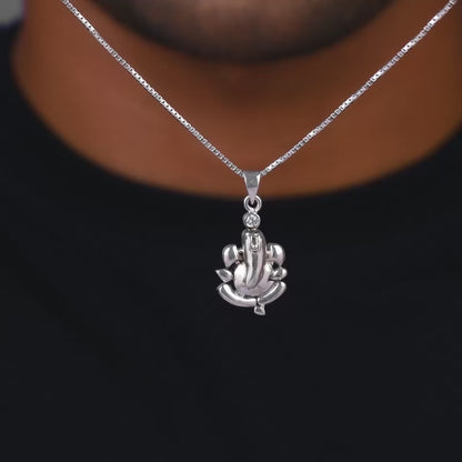 Silver Ganapathi Pendant with Link Chain For Him