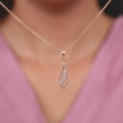 Rose Gold Leaflet Pendant With Link Chain