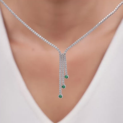 Silver Green Lariat Necklace