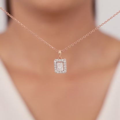 Rose Gold Sparkling Cuboid Diamond Pendant