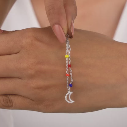 Silver Sparkling Moon Watch Charm