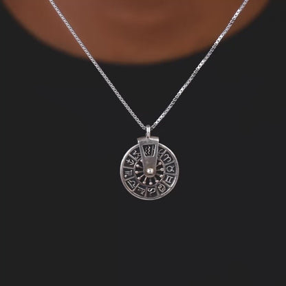 Oxidised Silver Zodiac Spin Pendant With Box Chain For Him