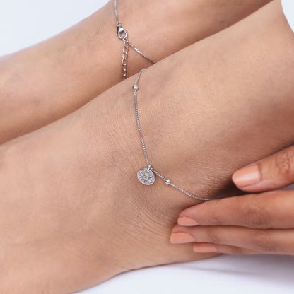 Silver Waterlily Charm Anklet