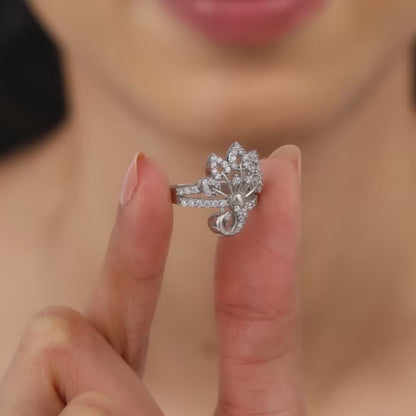 Silver Peacock On a Throne Ring