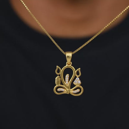 Golden Gleaming Ganesha Pendant With Link Chain For Him