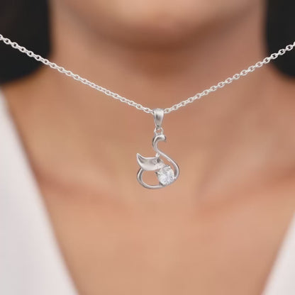 Silver Zircon Swan Pendant with Link Chain