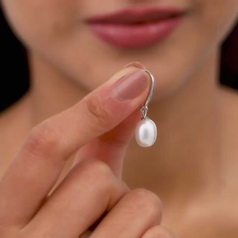White pearl drop earrings sales