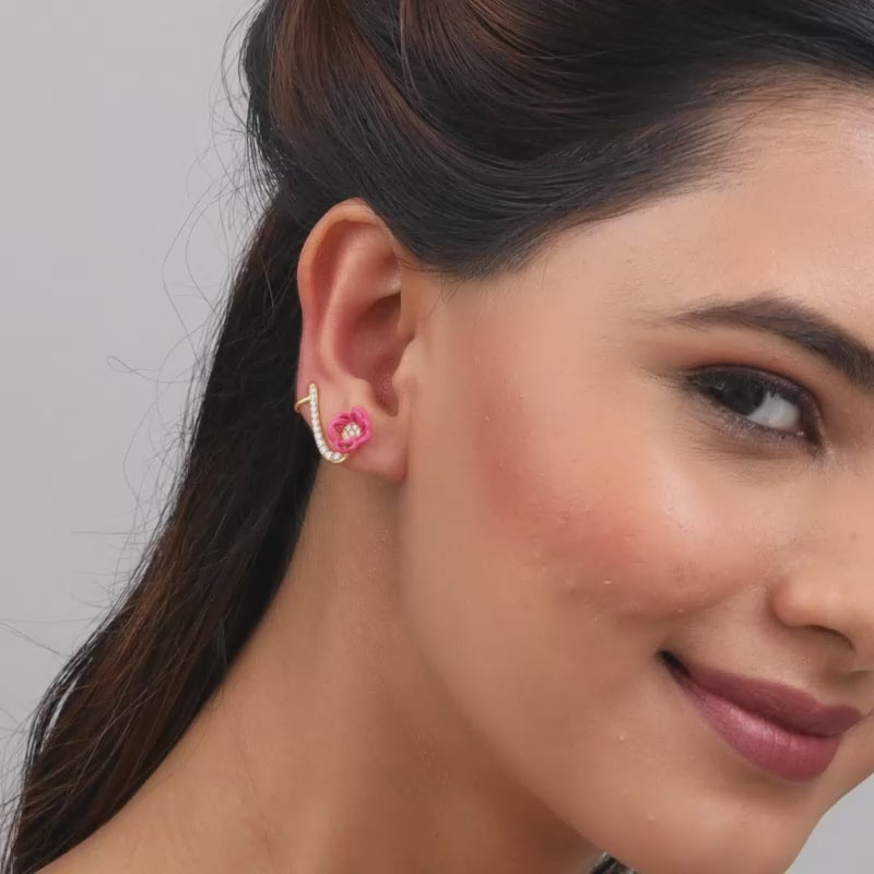 Buy Golden Pink Brahma Kamal Convertible Cuff Earrings Online