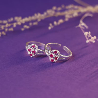 Silver Ruby Radiance Toe Rings