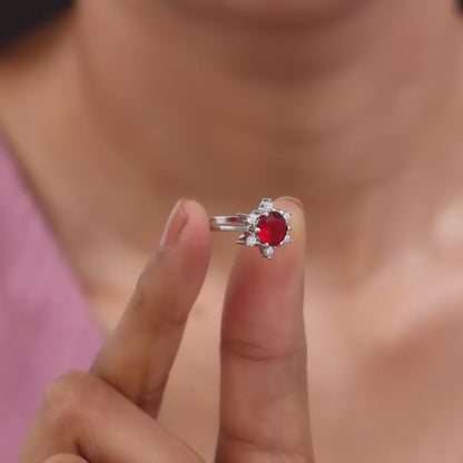 Silver Blooming Red Ring