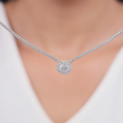 Silver Solitaire Floral Necklace