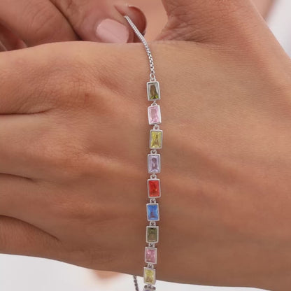 Silver Colourful Square Bracelet