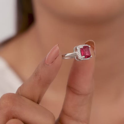 Silver Pink Square Ring