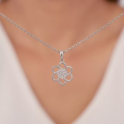 Silver Floral Moment Pendant With Link Chain