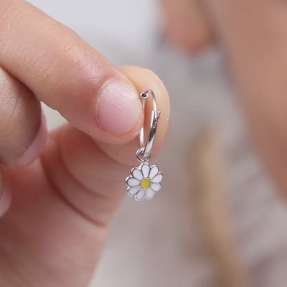 Silver Daisy Kids Hoop Earrings (4-12 yrs)