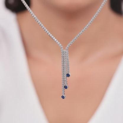 Silver Blue Lariat Necklace