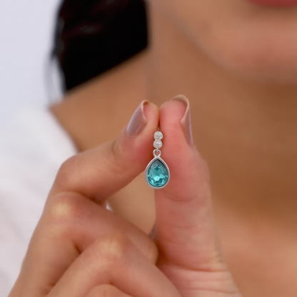 Silver Turquoise Blue Tear Drop Earrings