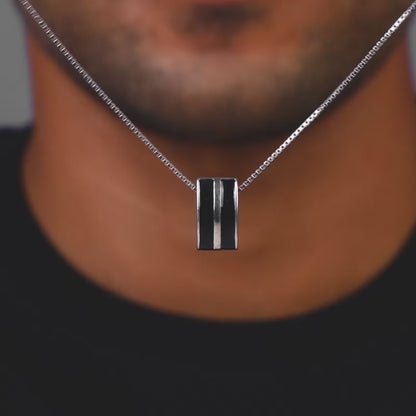 Silver Bold Black Pendant With Box Chain For Him