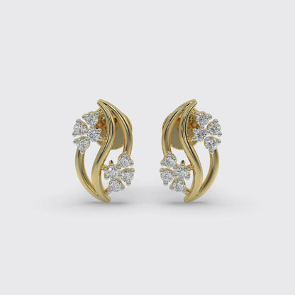 Gold Flower Weave Diamond Earrings