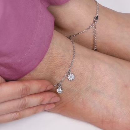 Silver Floral Charm Anklet