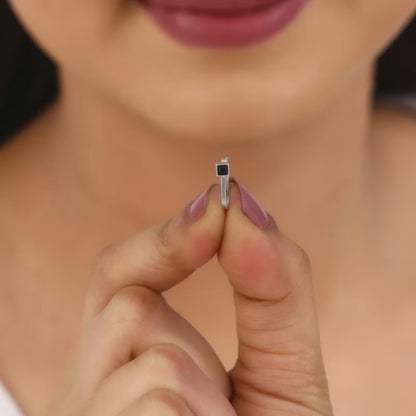 Oxidised Silver Black Square Nose Pin  (Clip On)