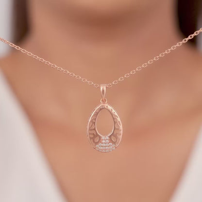 Rose Gold Wonderful Drop Pendant With Link Chain