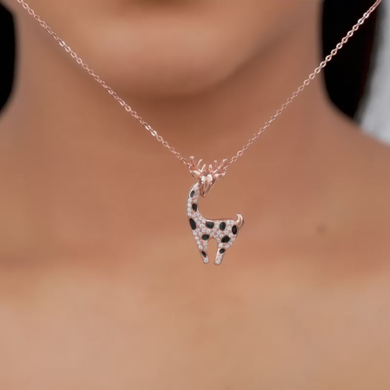Rose Gold Giraffe Pendant- Rose Gold Pendant for Women with Enamel