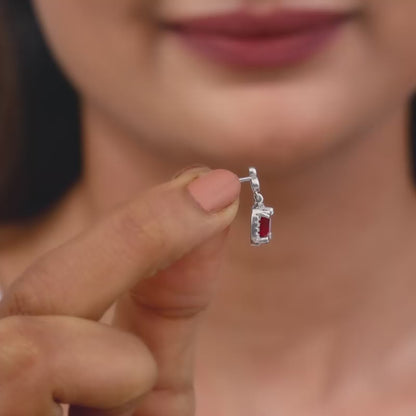 Silver Ruby Red Halo Earrings