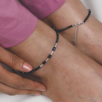 Silver Black Onyx Anklet