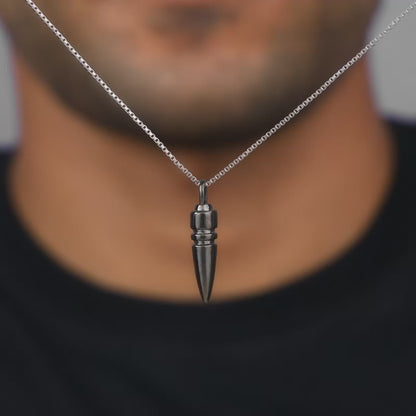 Black Rhodium Bullet Pendant With Box Chain For Him