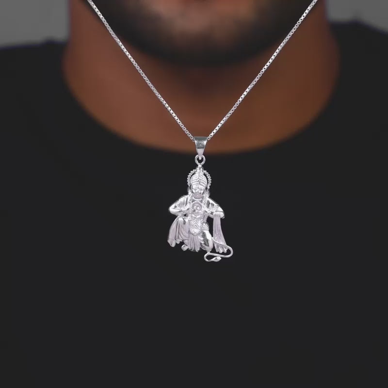 Silver Bhakta Hanuman Pendant with Box Chain For Men GIVA Jewellery