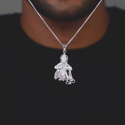 Silver Bhakta Hanuman Pendant with Box  Chain For Him