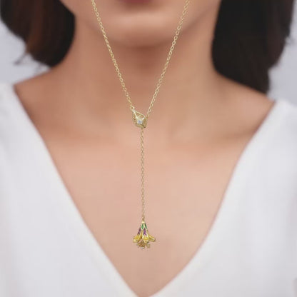 Golden Bell Mallow Lariat Necklace