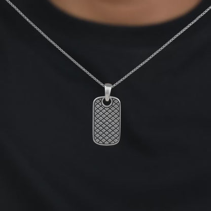 Oxidised Silver Confident Pendant With Box Chain For Him